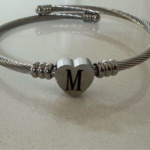 Silver Heart Initial Bracelet with Letter “M” and Rope style New!